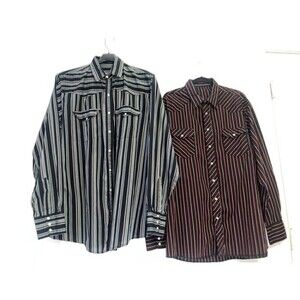 Lot Of 2 Canyon Guide Outfitters Shirts 2XL Plaid Multicolor Striped Pearl Snaps